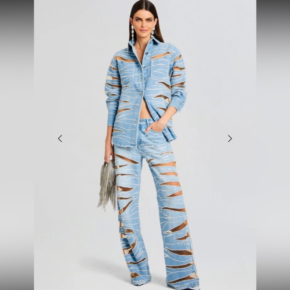 $1,498 NWT Retrofête AVANI EMBELLISHED DENIM SHIRT - Picture 5 of 11